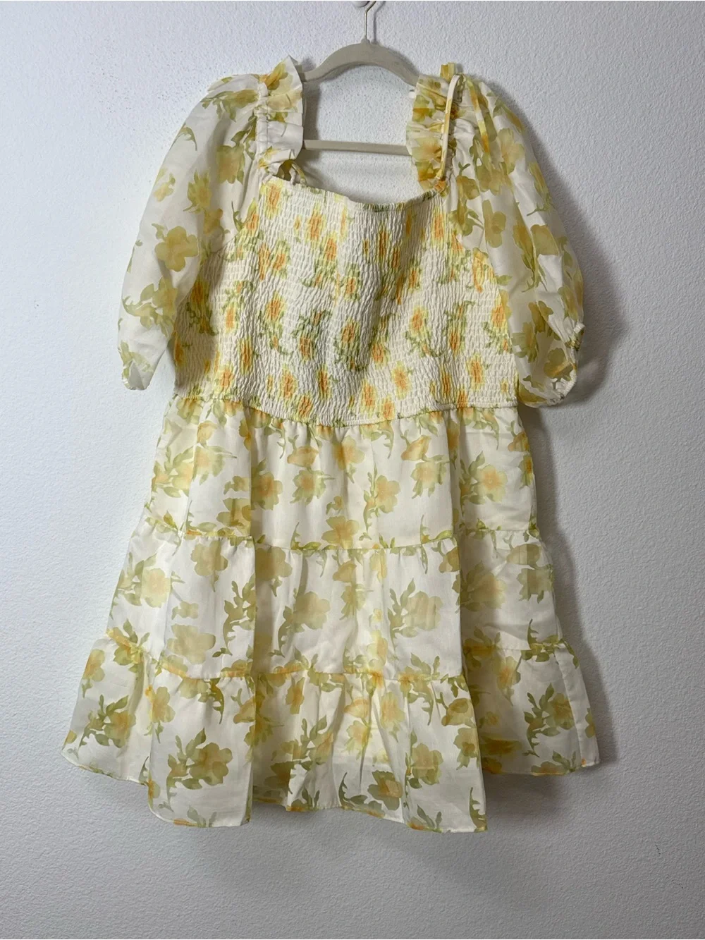 Layered with Love Yellow Floral Smocked Tiered Mini Dress 2X Cottagecore NWT